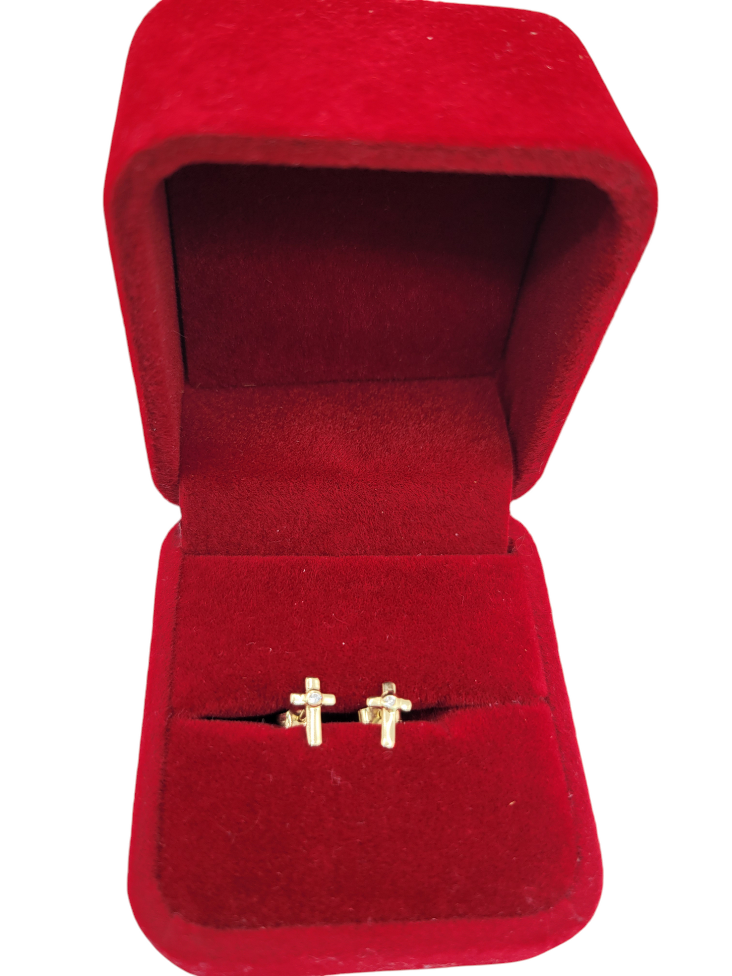10K gold earrings. Cross with CZ stone.