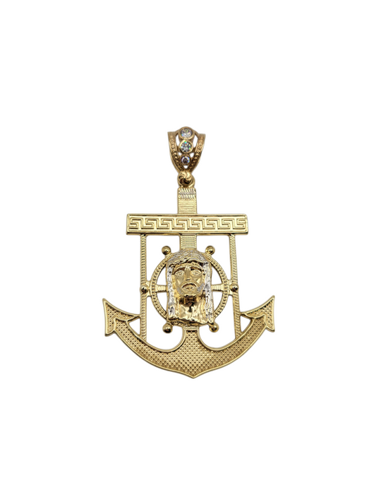 10K gold anchor pendant with the face of Jesus.