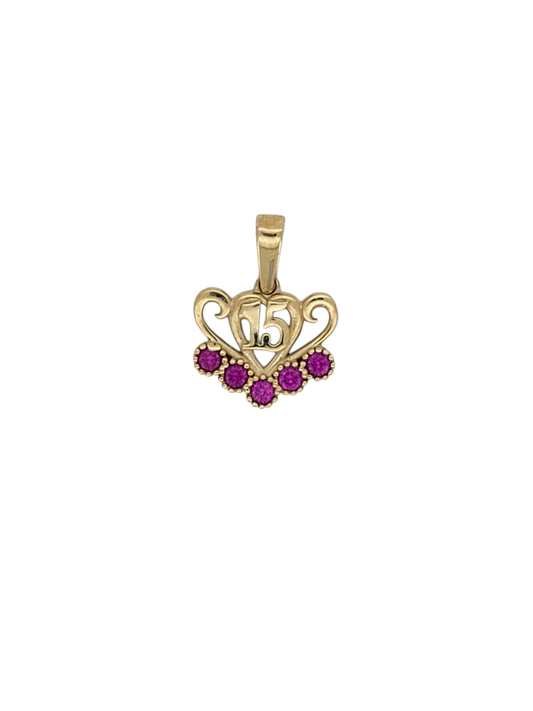 10K gold pendant. Quinceañera. Pink CZ stones.