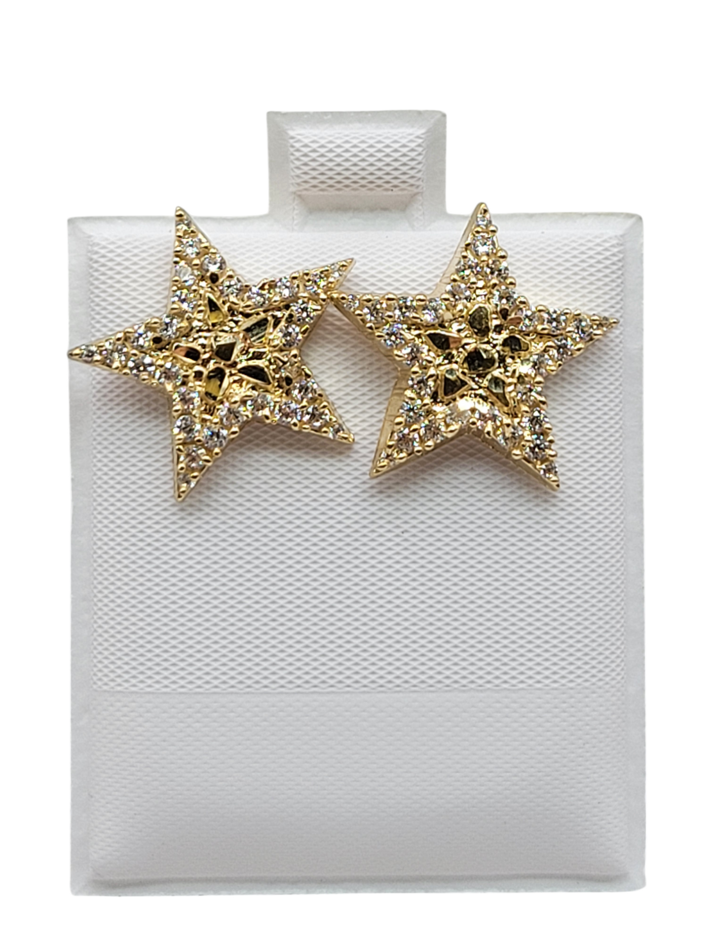 10K gold nugget-style star earrings with CZ stones