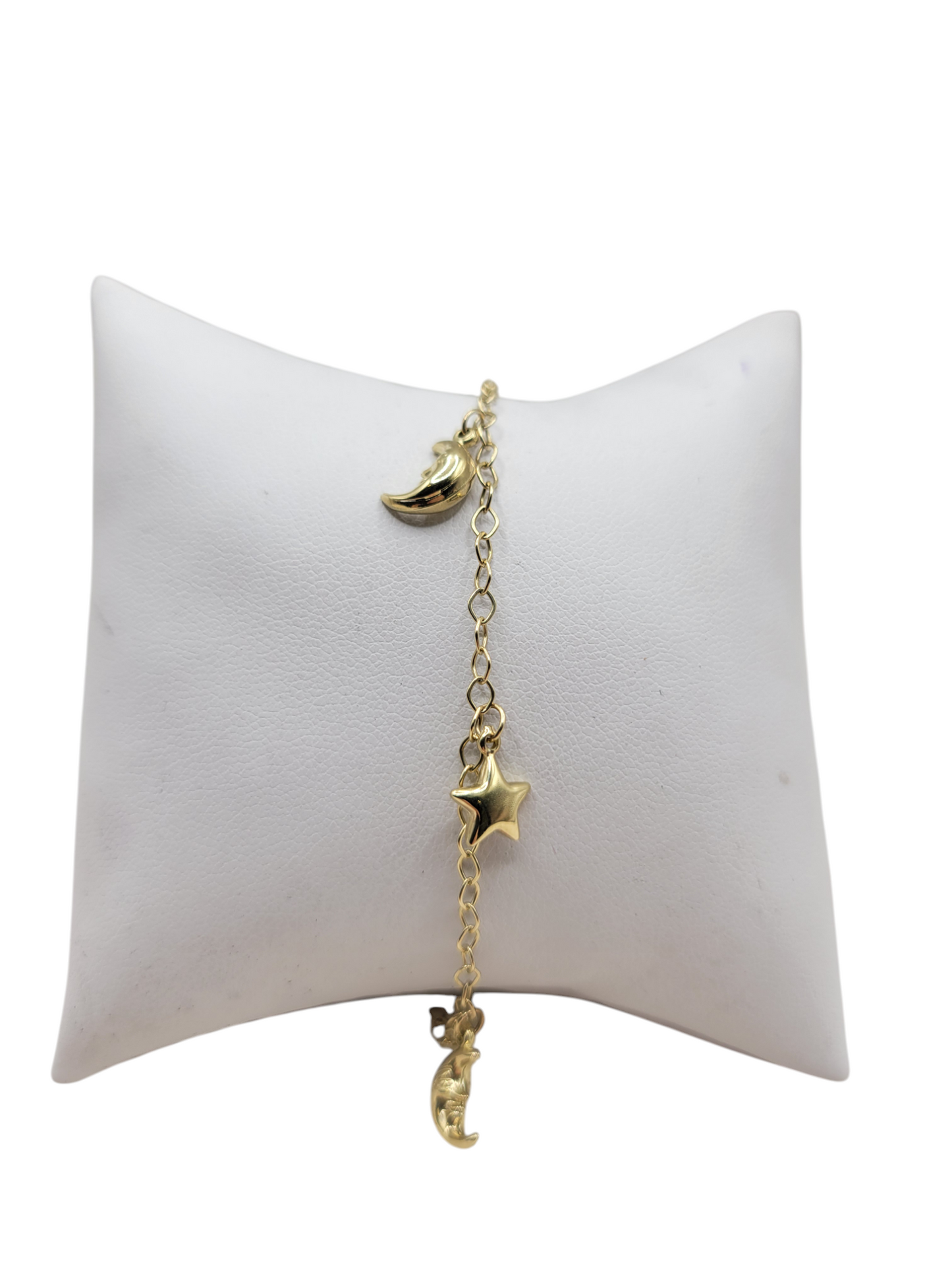 10K Gold Moon and Star Anklet, 10in, 2mm