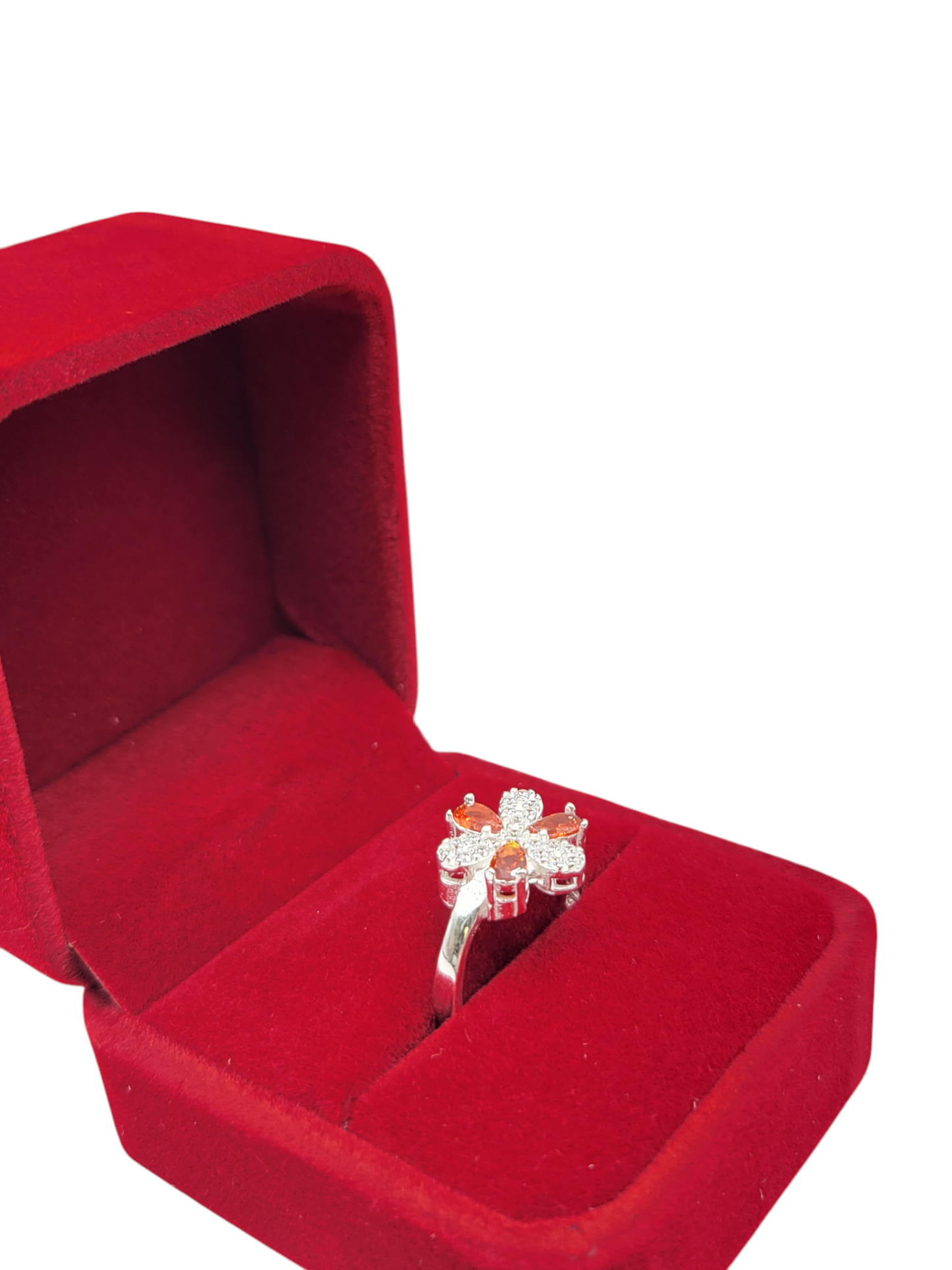 925 silver ring. Red and white CZ stone flower. Size 6.5