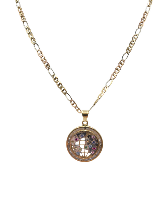 10K Gold Chain. Figaro Style. 3 Colors. World Charm. 22in. 3mm