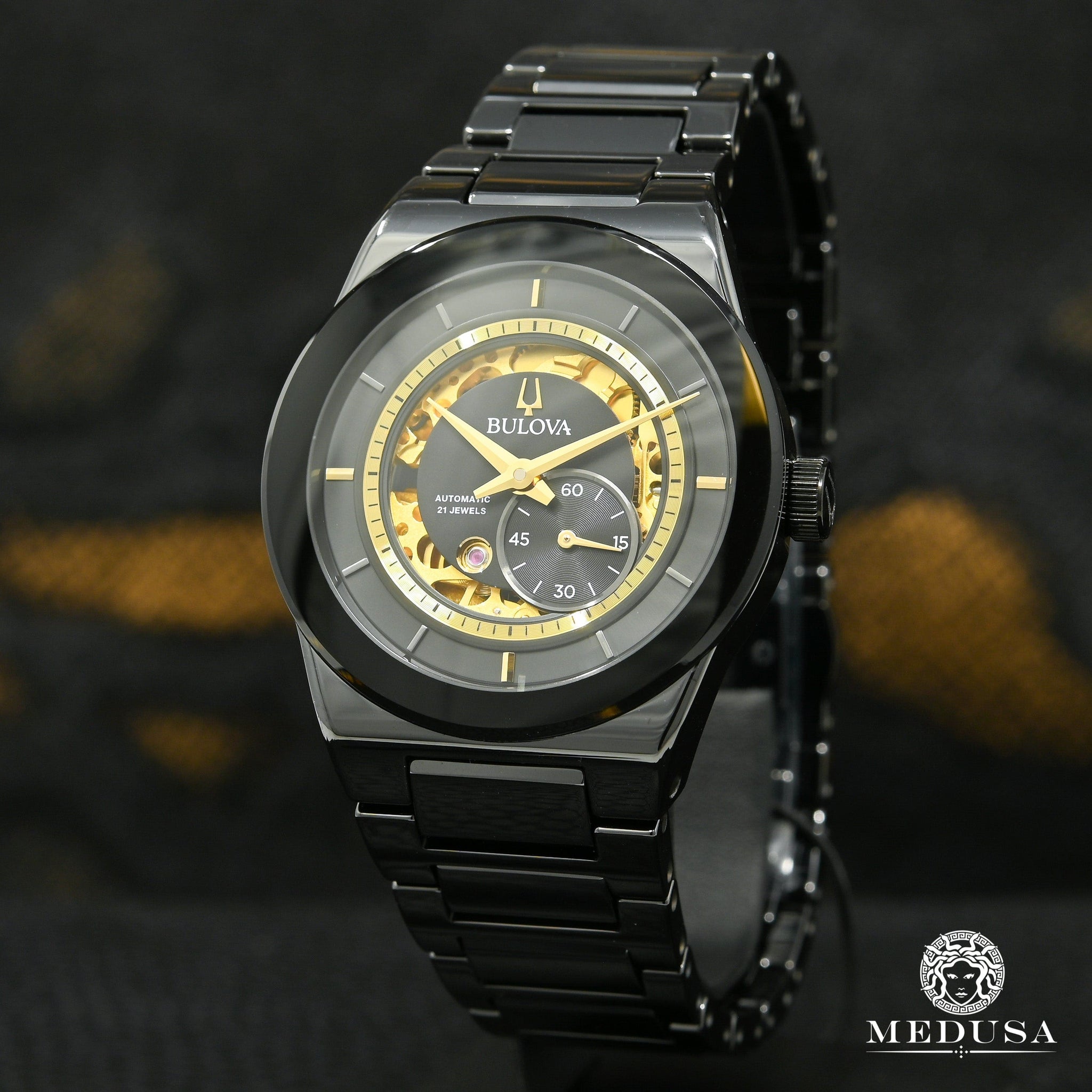 Bulova Men's Modern Millenia 3-Hand Automatic Ceramic Watch, Open Aperture, Edge-to-Edge Crystal