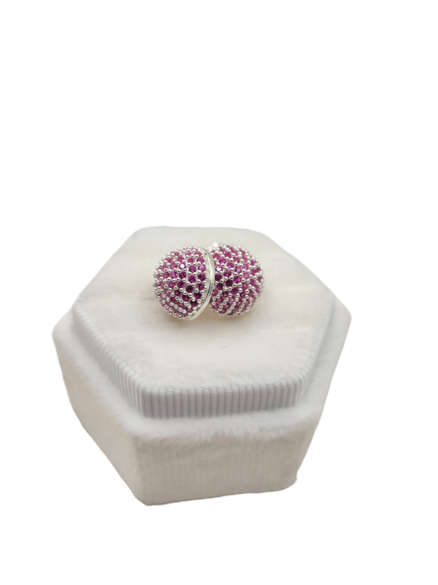 925 silver earrings. Dark pink balls.