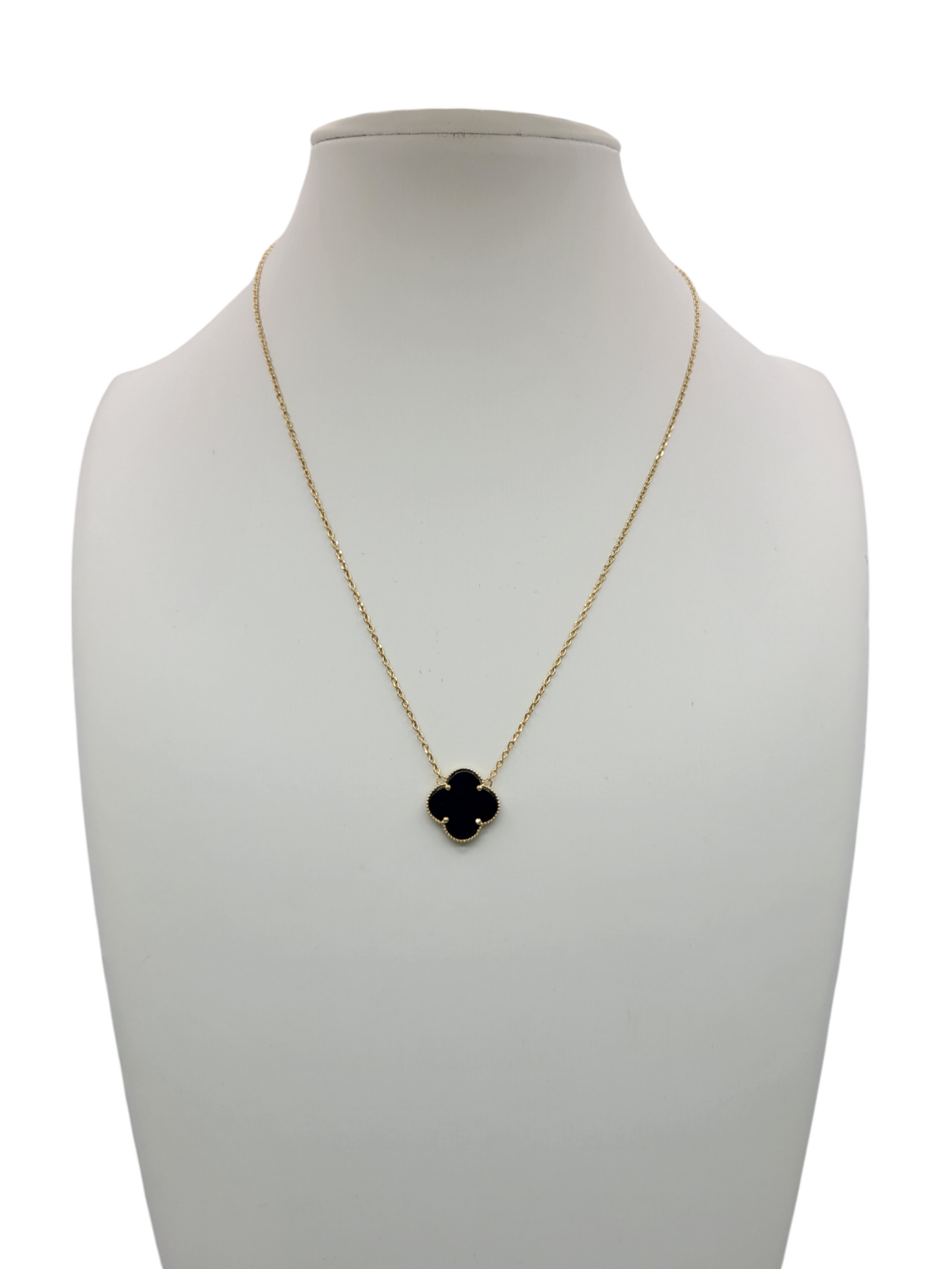 10K Gold Necklace. Black Flower. 18in. 1mm