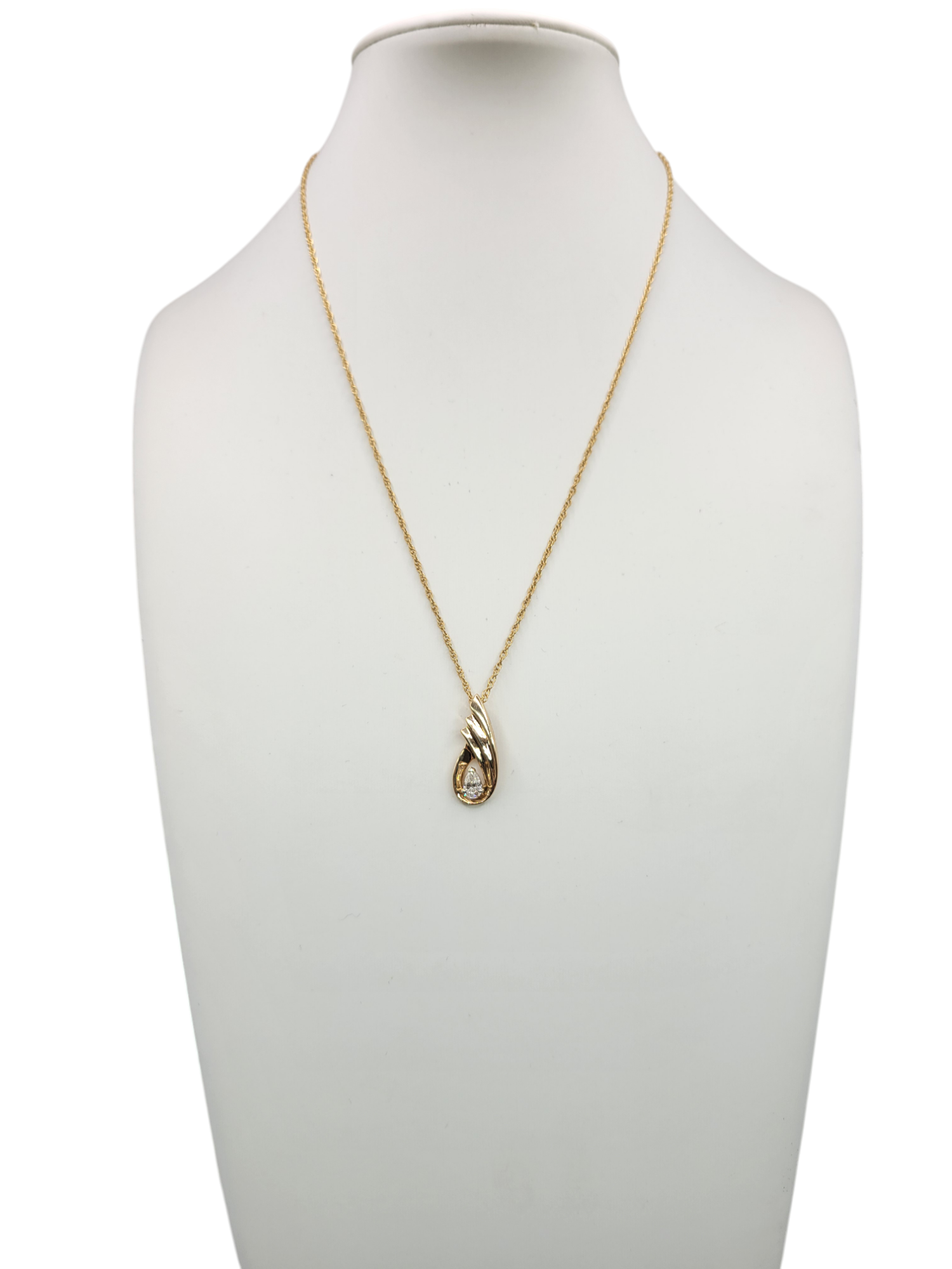 14K gold chain. Teardrop pendant with 0.35 real diamond. 18in .2mm