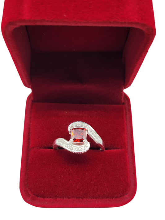 925 silver ring. Red square CZ stone. Size 9.5.