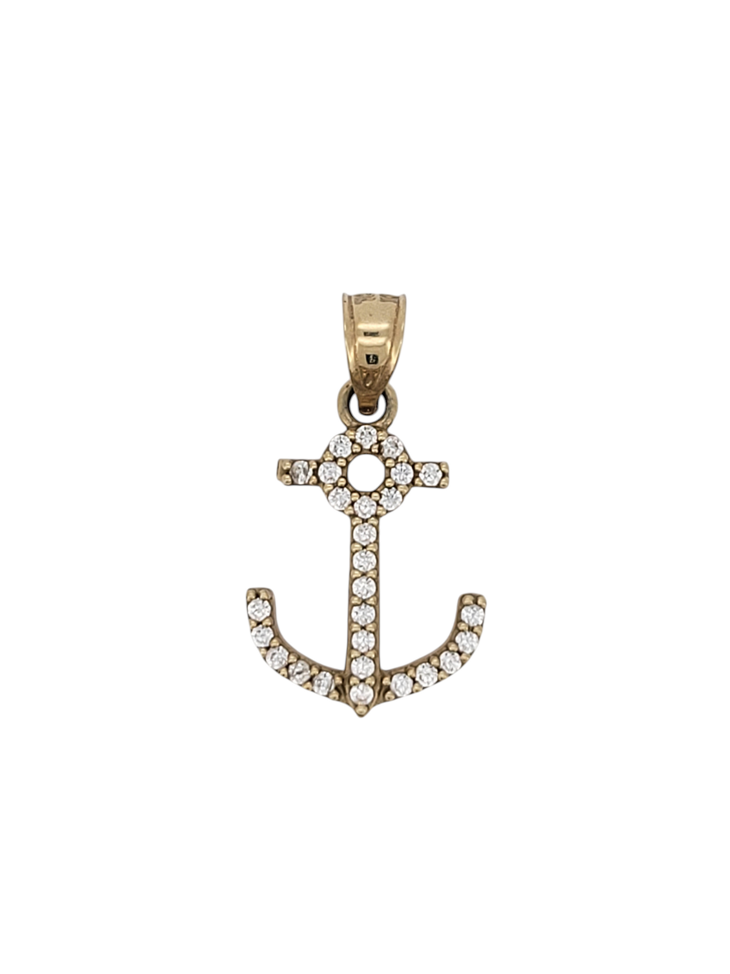 10K gold pendant. Anchor with CZ stone