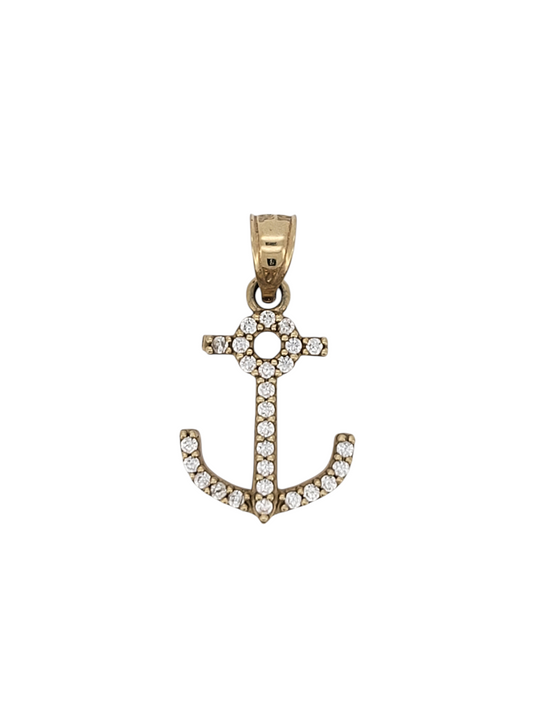10K gold pendant. Anchor with CZ stone