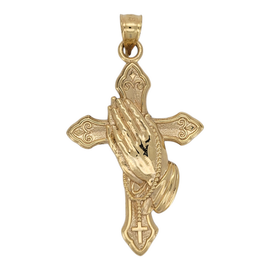 10K gold pendant. Cross with Jesus' hands.
