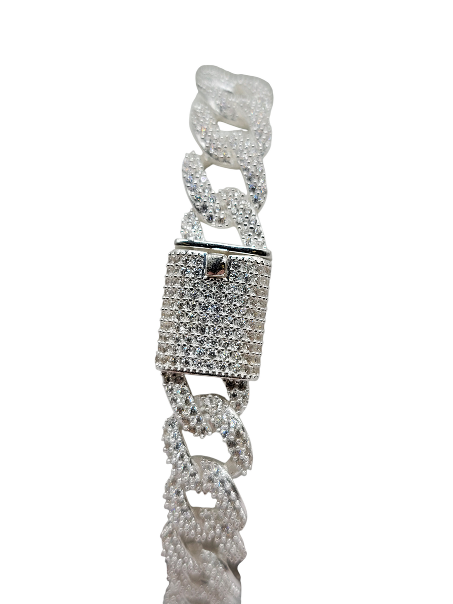 925 silver bracelet. Box clasp. CZ stone. 8in. 10mm
