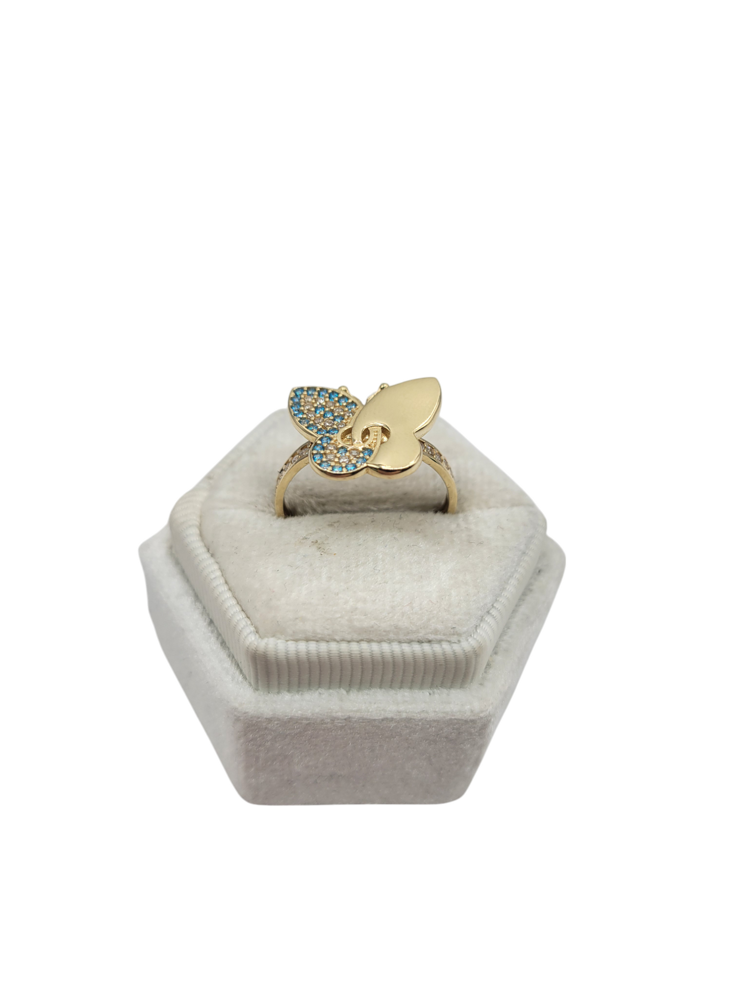 10K Gold Ring. Butterfly with Blue CZ Stones. Size 7