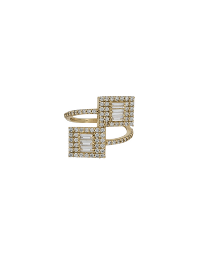 10K Gold Ring. Two squares with CZ stone . Size 7