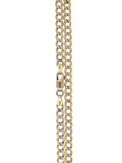 10K gold Cuban link chain. Brilliant cut style with white details. 24in. 4.5mm