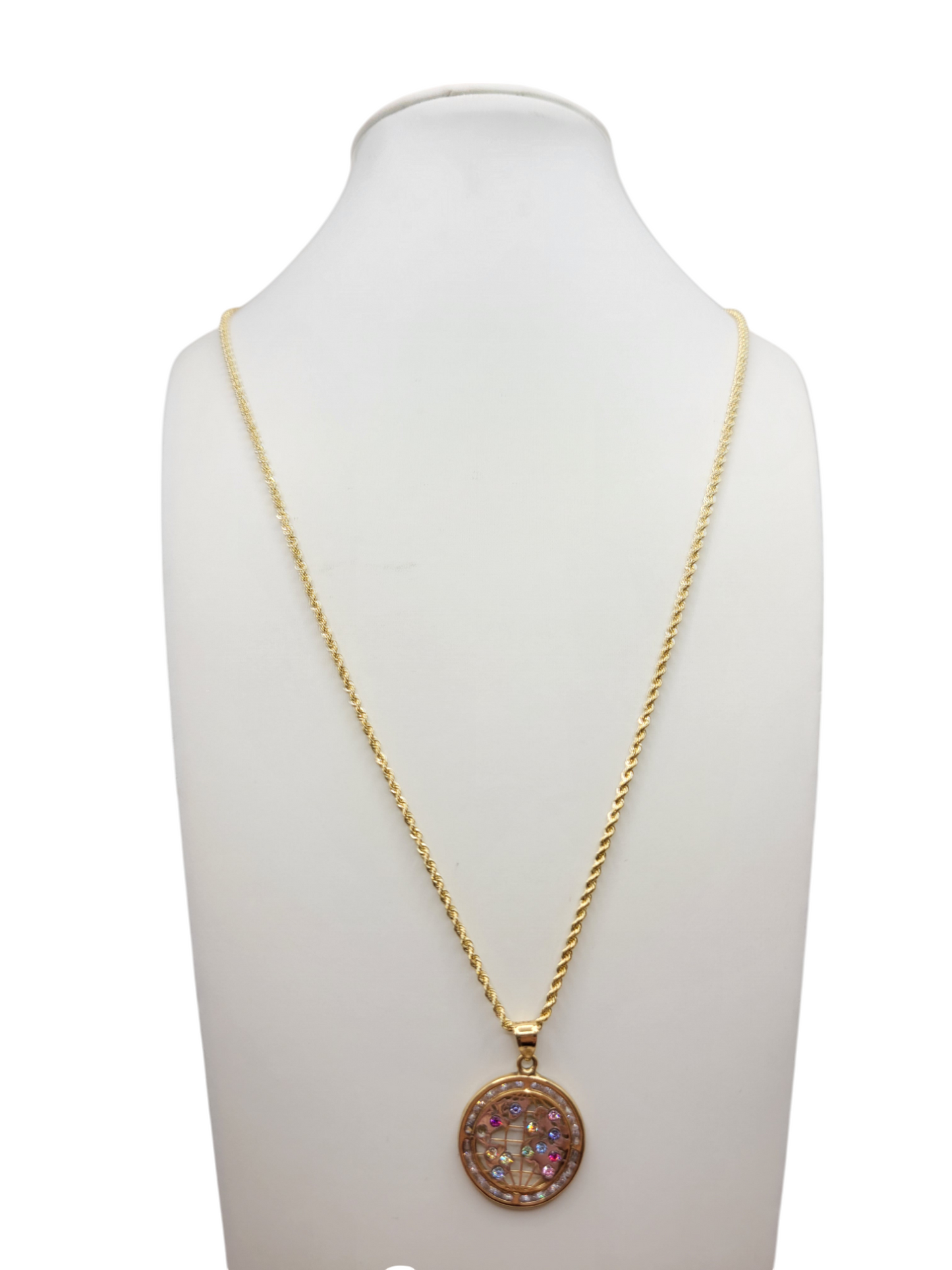 10K Gold Rope Chain. World Charm. 24in. 1.5mm