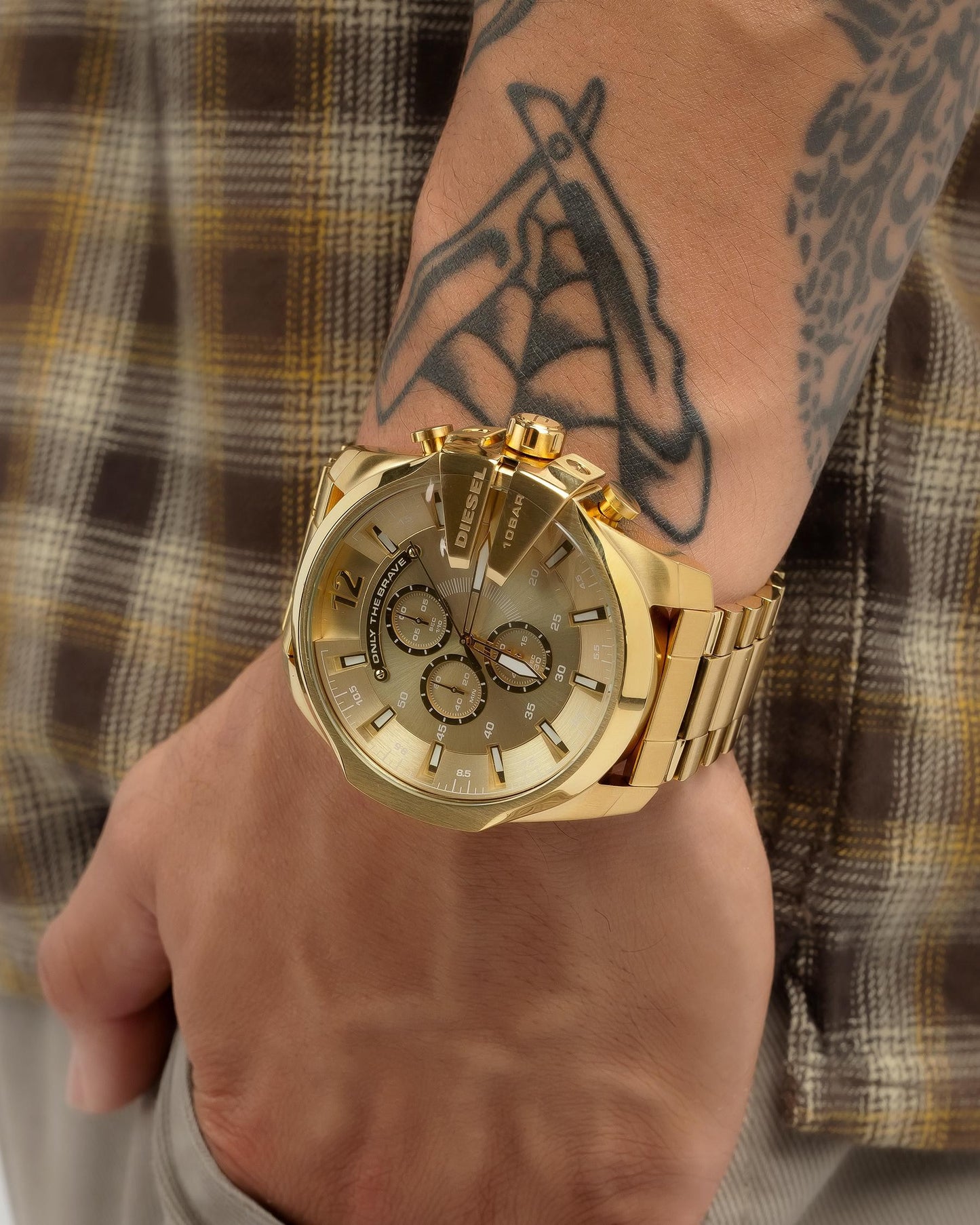 NEW GENUINE DIESEL MEGA CHEF DZ4360 YELLOW GOLD STAINLESS STEEL MENS WATCH