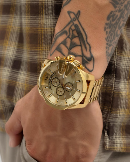 NEW GENUINE DIESEL MEGA CHEF DZ4360 YELLOW GOLD STAINLESS STEEL MENS WATCH