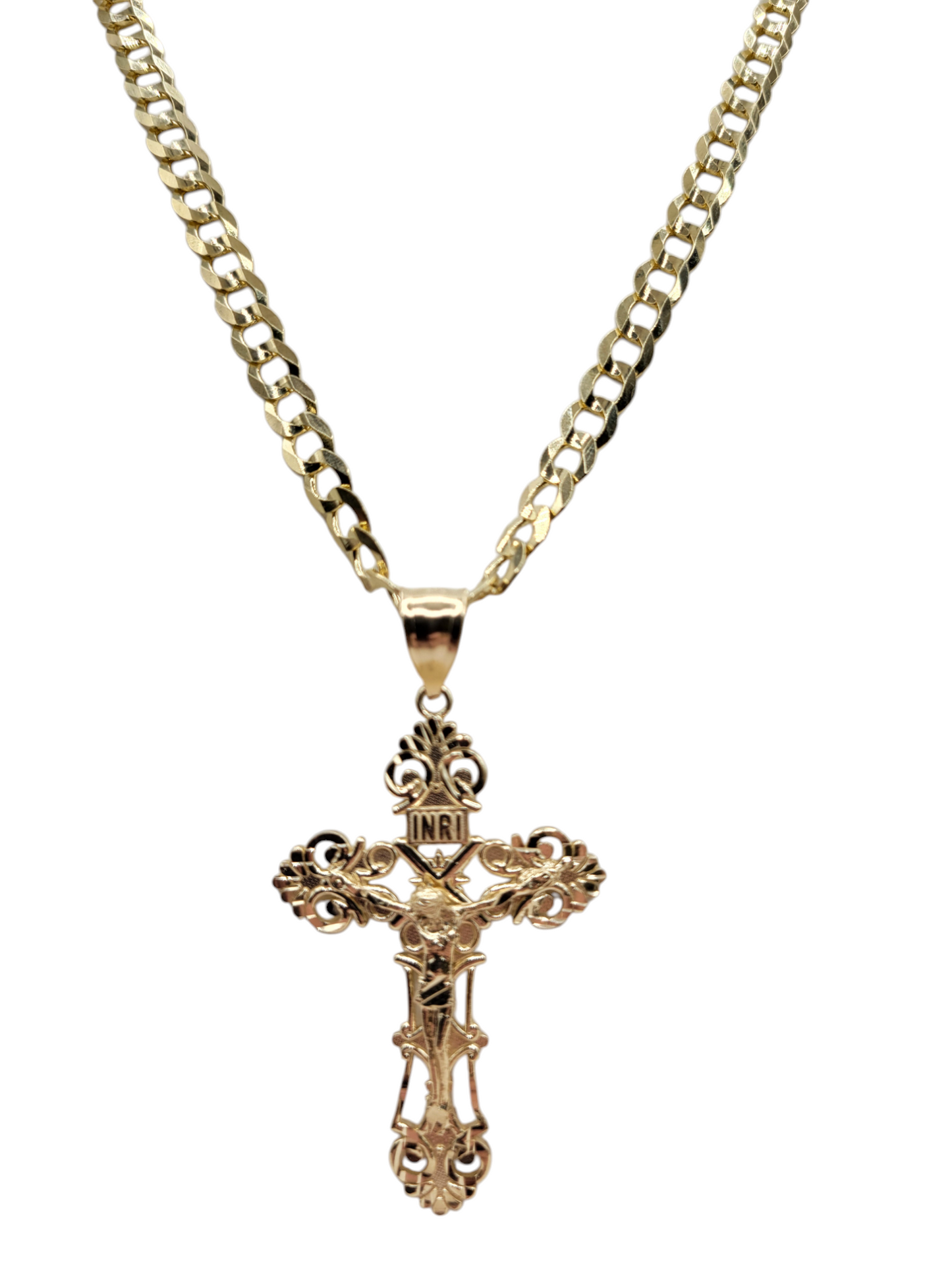 14K Gold Cuban Chain. Jesus Christ Pendant. 24in. 6mm
