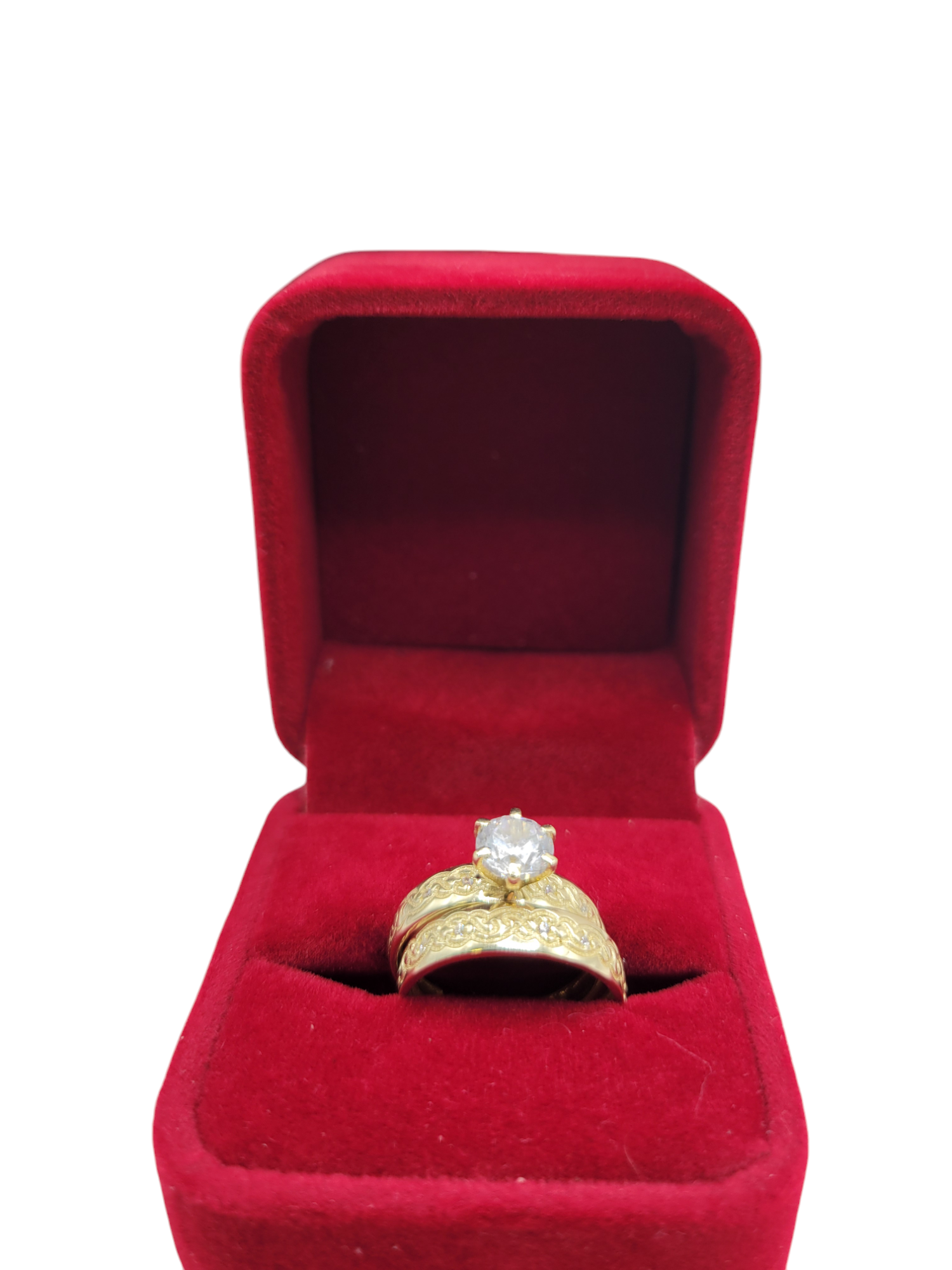 10K gold engagement rings. Trio for women and men. Women's size 7.5. Men's size 10.