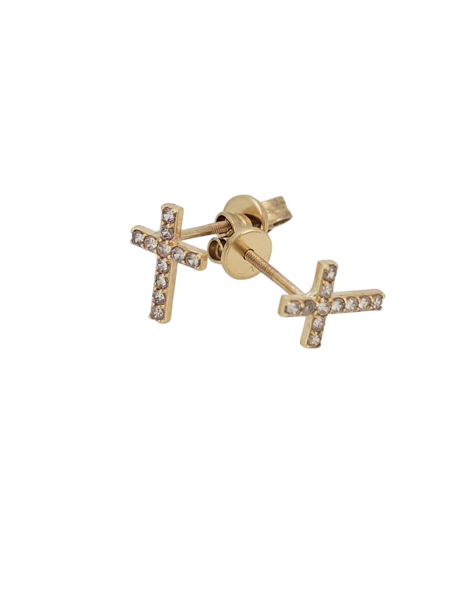 14k gold earrings. crosses. CZ stone