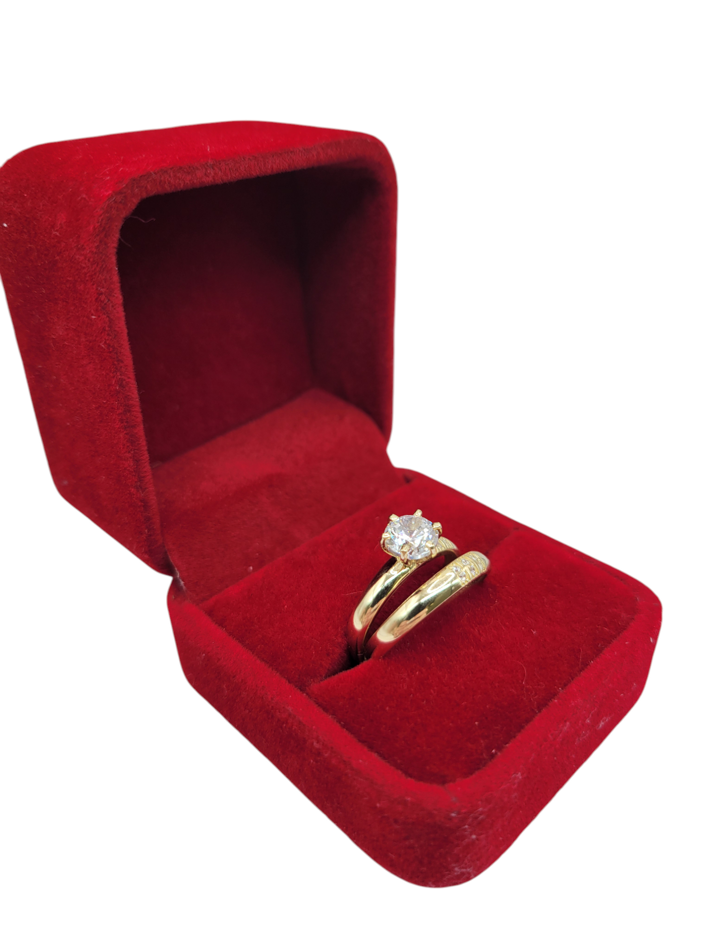 10K gold engagement rings. 3-piece set. Trio for men and women. Sizes 7.5 and 11.5.