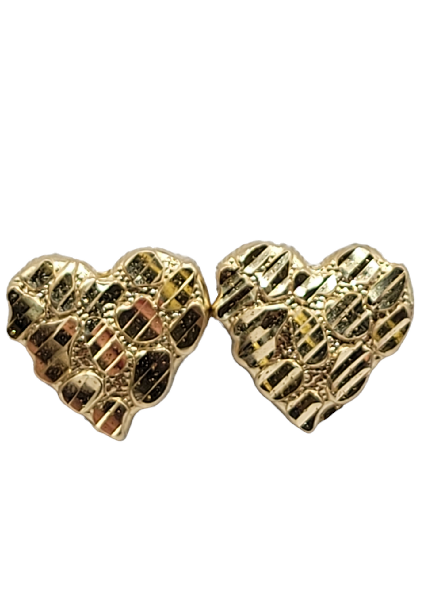 10K gold nugget-style heart earrings. Big