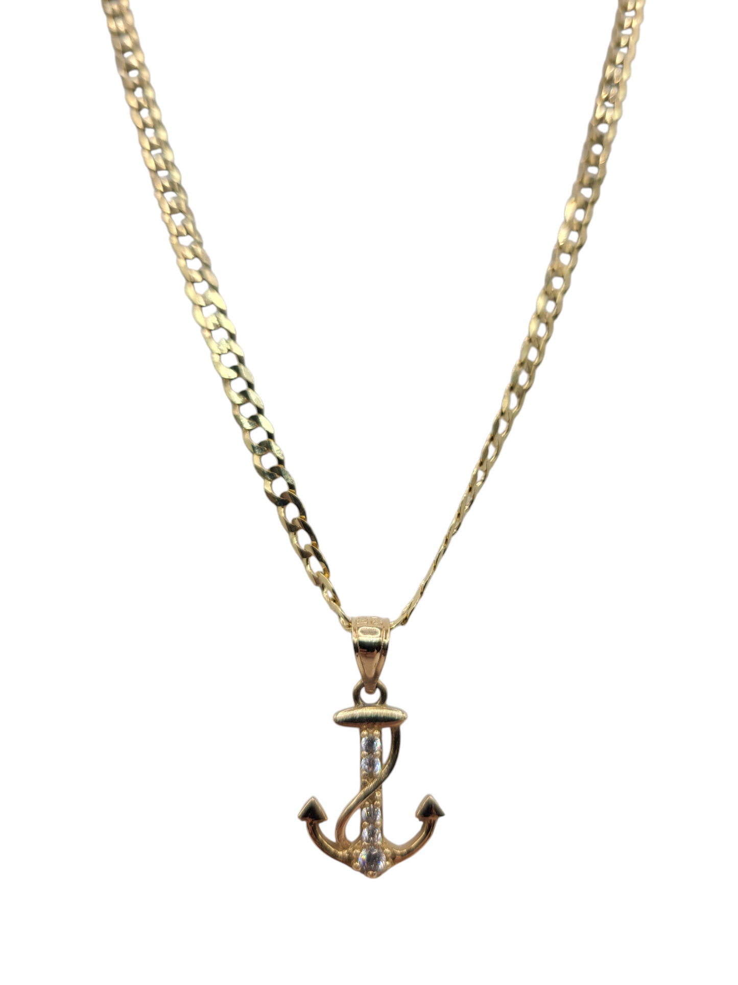 10K Gold Cuban Chain. Anchor Pendant. 22in. 3mm