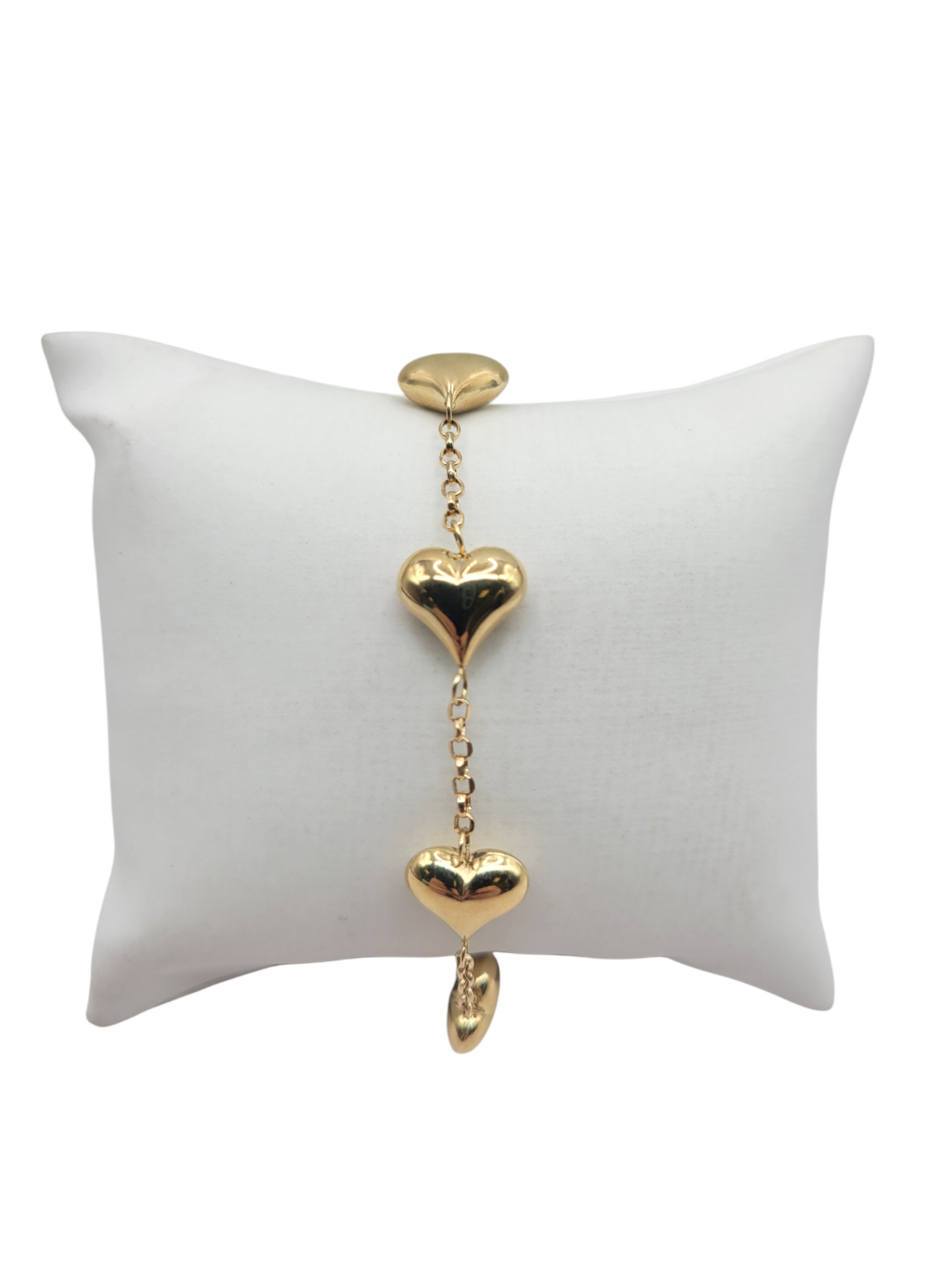 10K Gold Bracelet. Hearts. 8.5in. 2-10mm