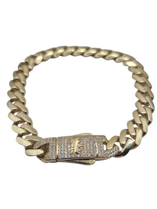 10K gold bracelet. CZ stone clasp. 8 in. 8.8 mm.