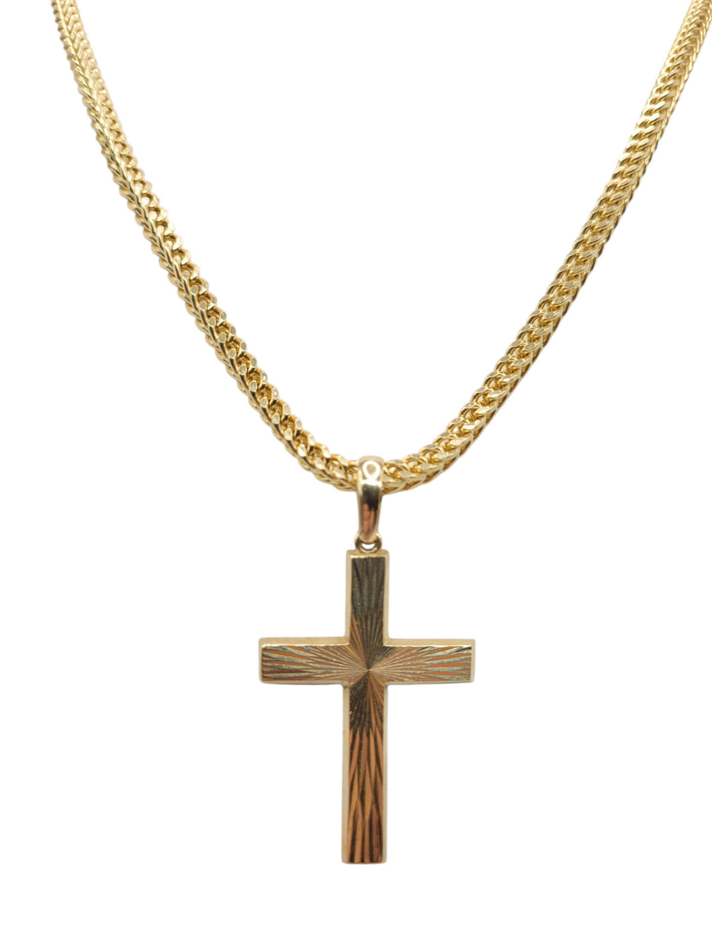10K gold Franco chain with cross pendant. 24in . 4mm