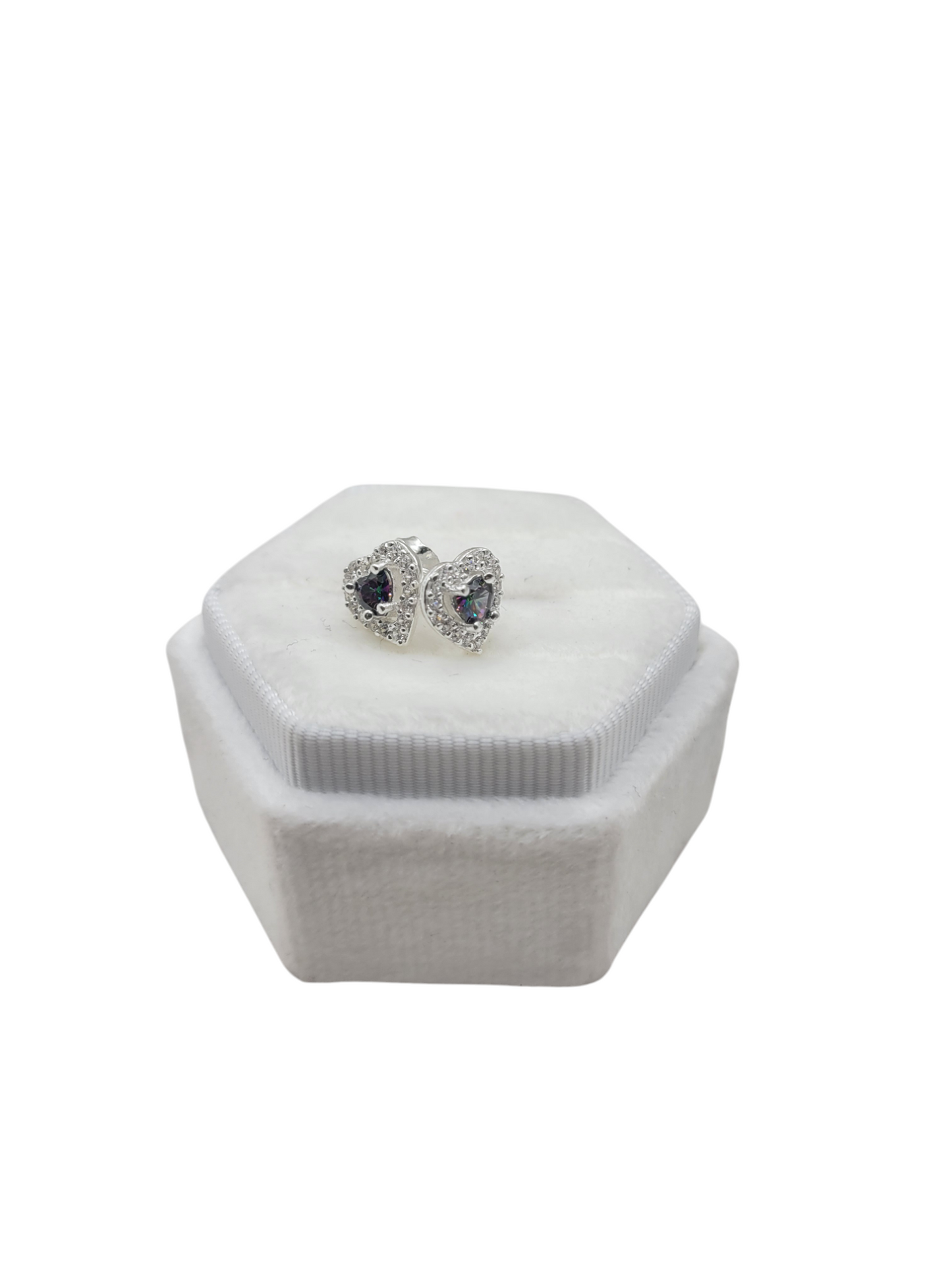 925 silver earrings. Hearts with CZ tornado stone.