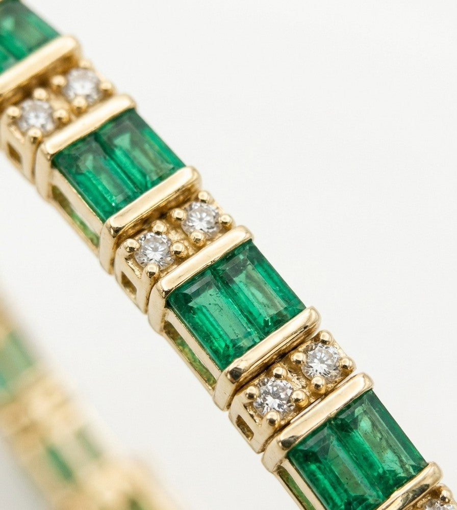 14K Yellow Gold Baguette Emerald & Diamond Bracelet (5.30 TCW)
