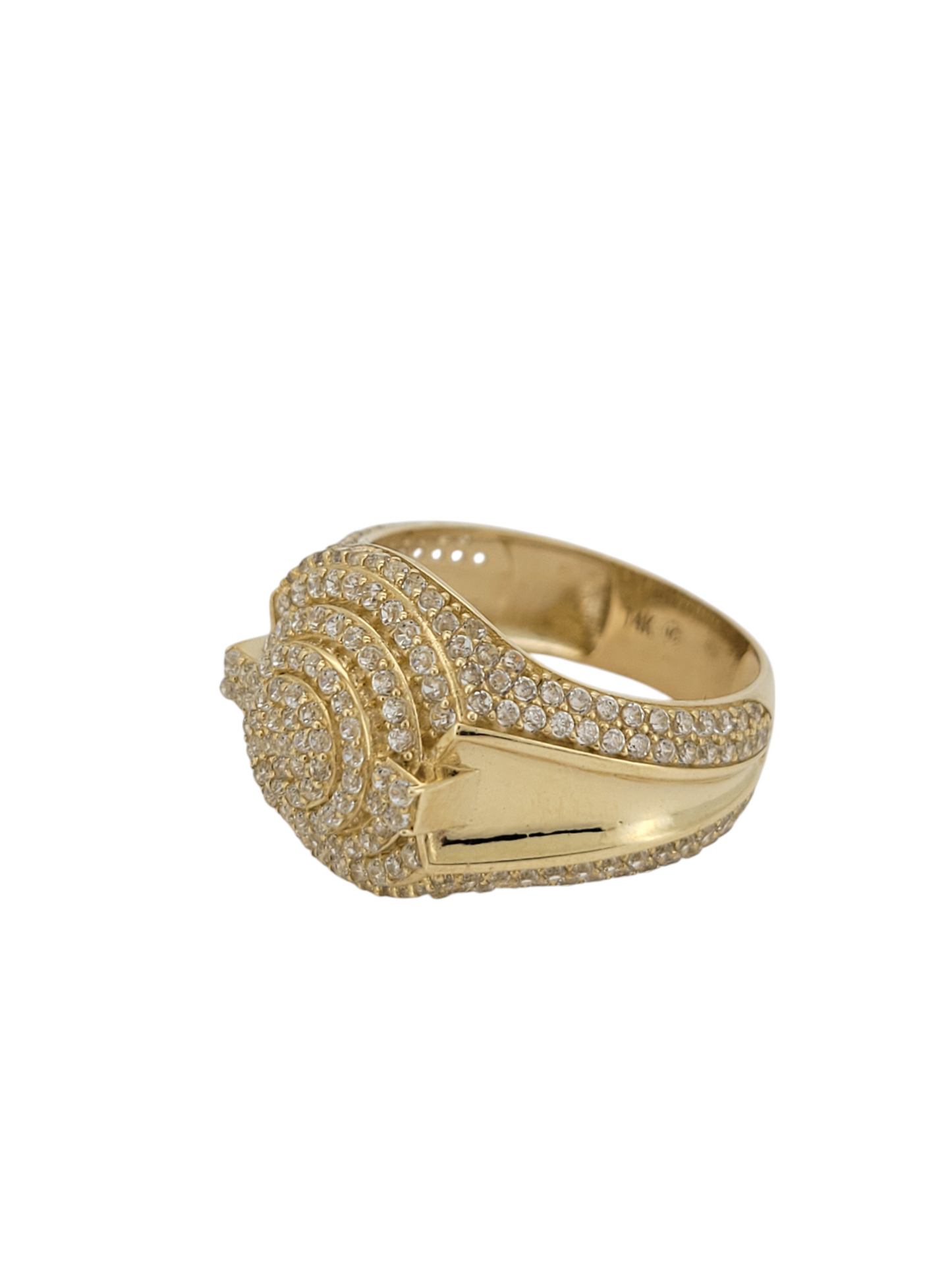 14K gold ring. Round. With CZ stones. Size 10