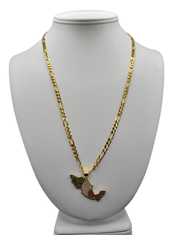 Solid 14K gold Figaro chain. Territory of Mexico pendant. CZ stone. 22 inches. 4.5 mm.