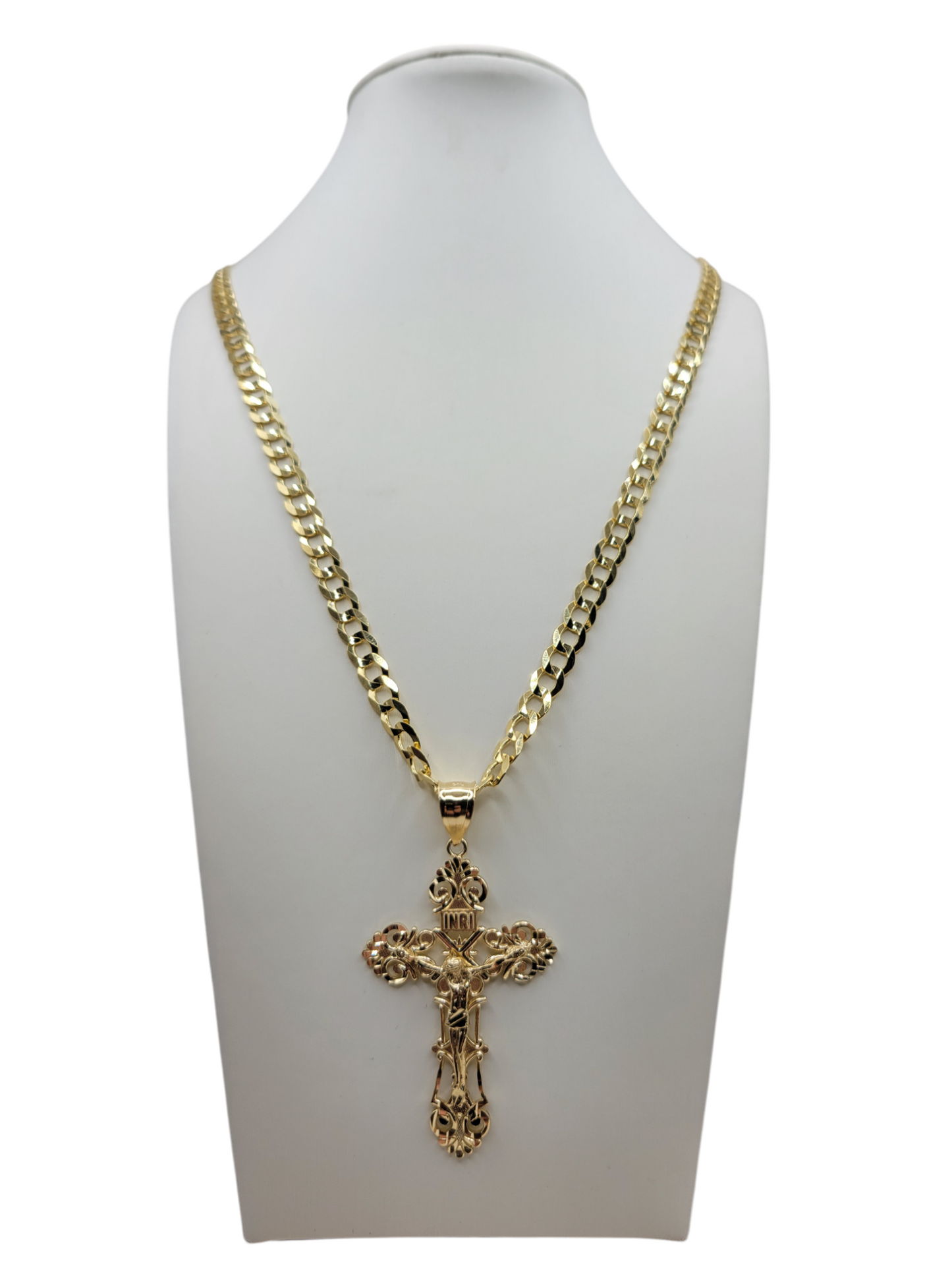 14K Gold Cuban Chain. Jesus Christ Pendant. 24in. 6mm