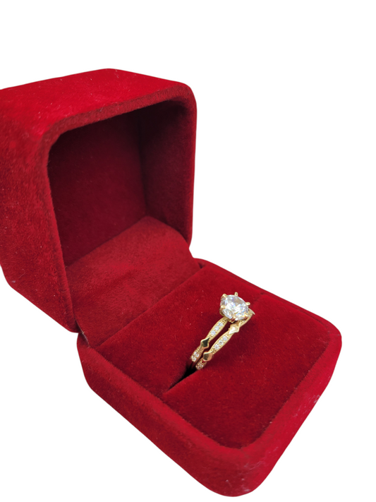 10K Gold Rings . Engagement . Duo . Spike Design . CZ Stone . Size 8.5