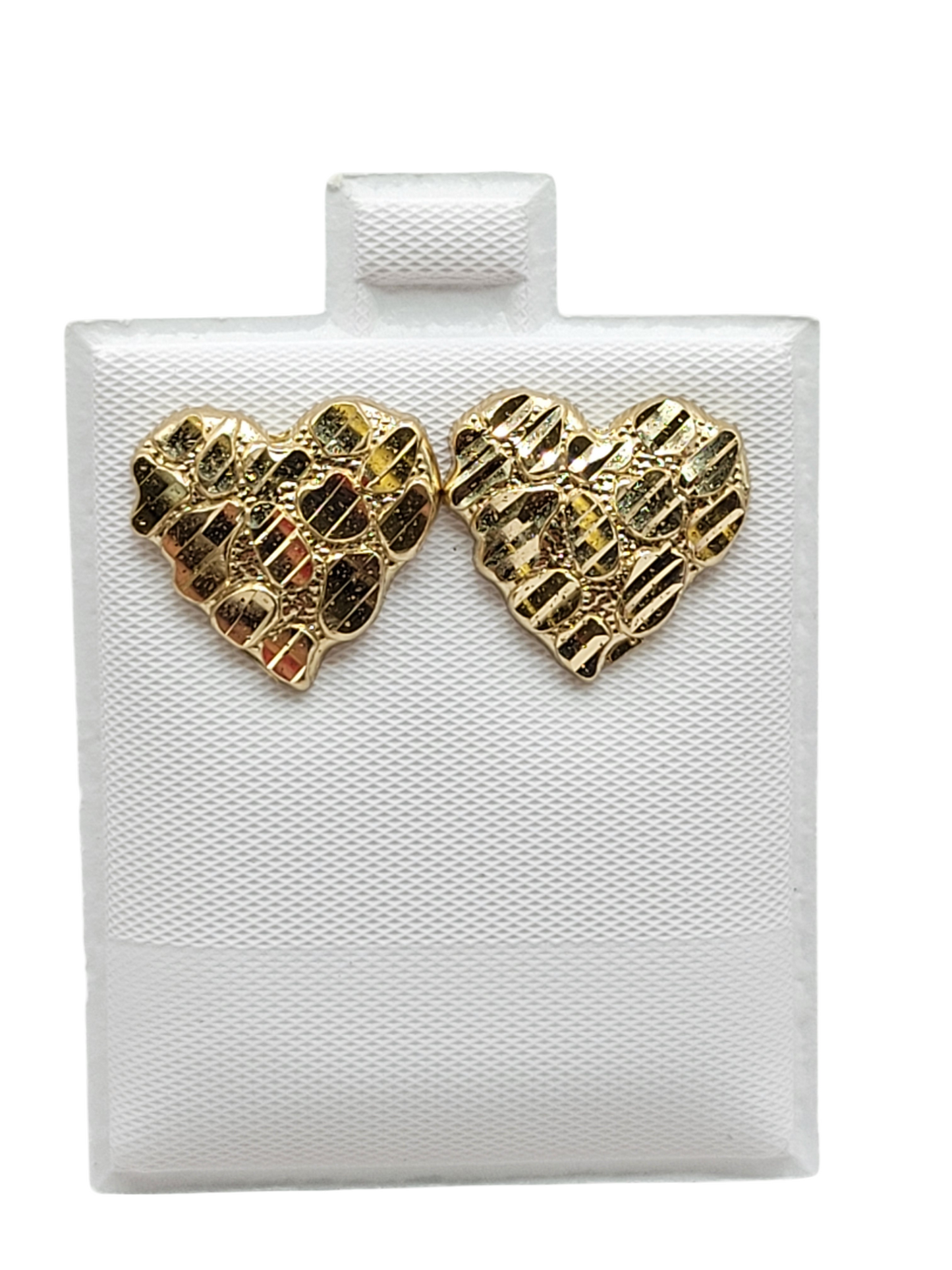 10K gold nugget-style heart earrings. Big