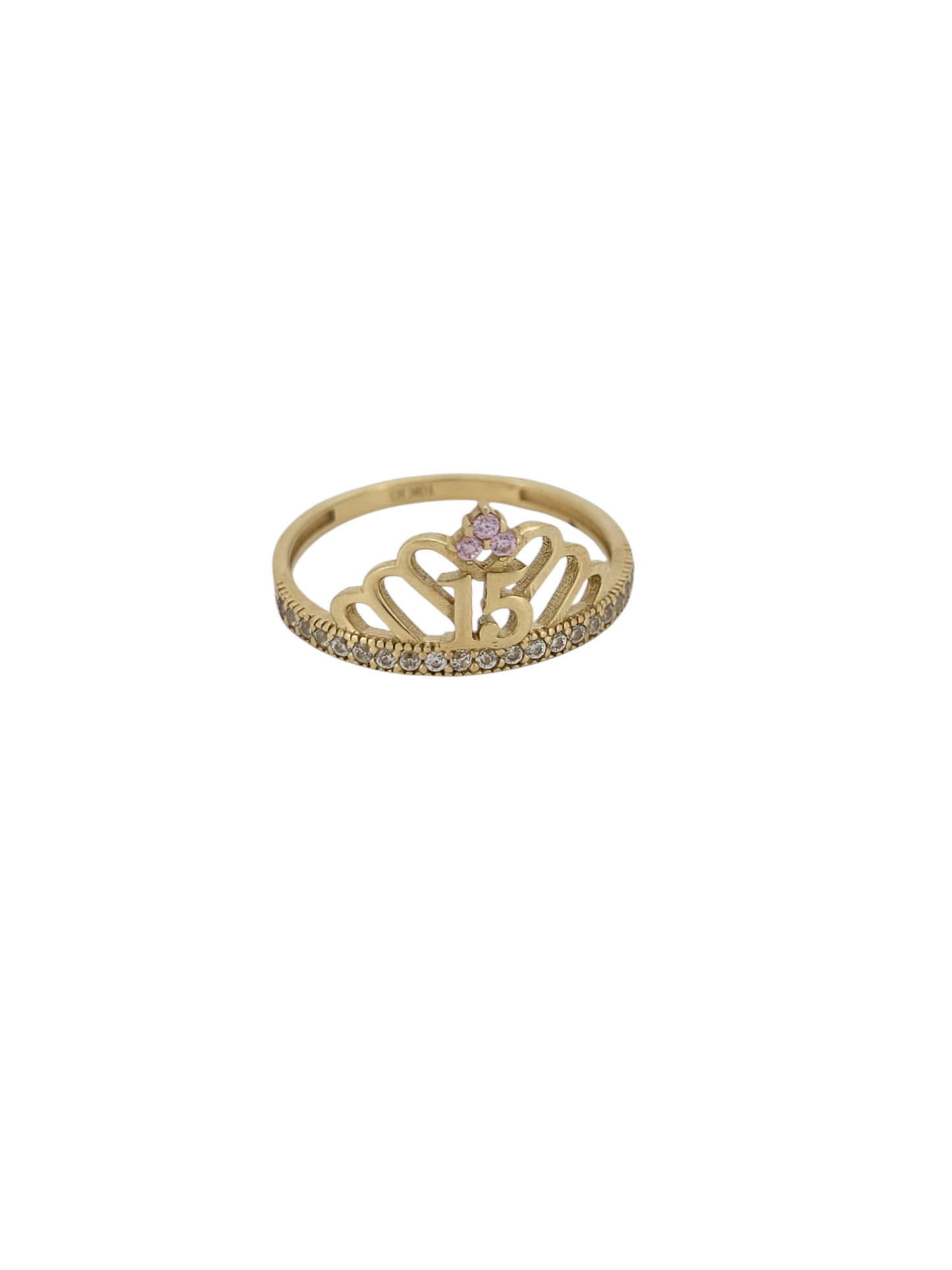 10K gold ring. Quinceañera. Crown with pink CZ stones. Size 6.5