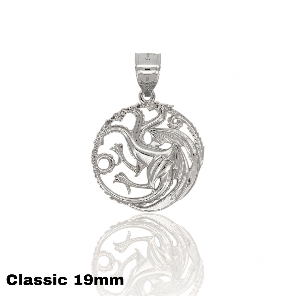 "Fire & Blood" Three-Headed Dragon Pendant - Solid Gold & Sterling Silver (Targaryen Inspired)
