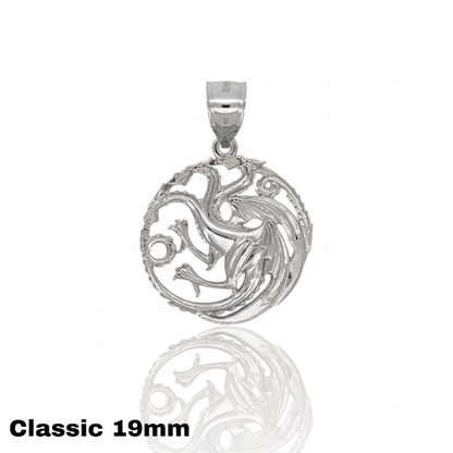 "Fire & Blood" Three-Headed Dragon Pendant - Solid Gold & Sterling Silver (Targaryen Inspired)
