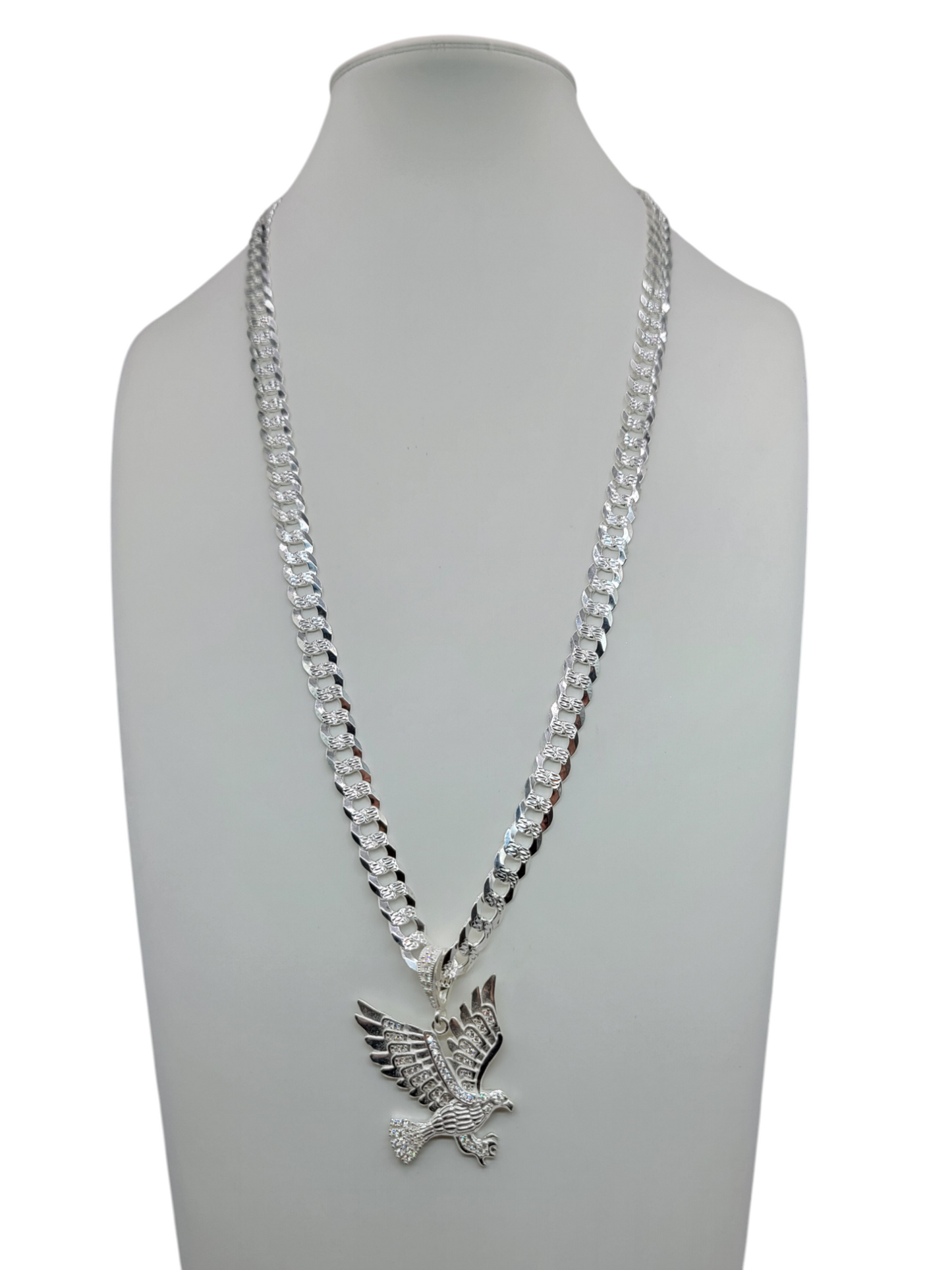 925 silver chain. Eagle pendant. CZ stone. 24 inches. 7 mm