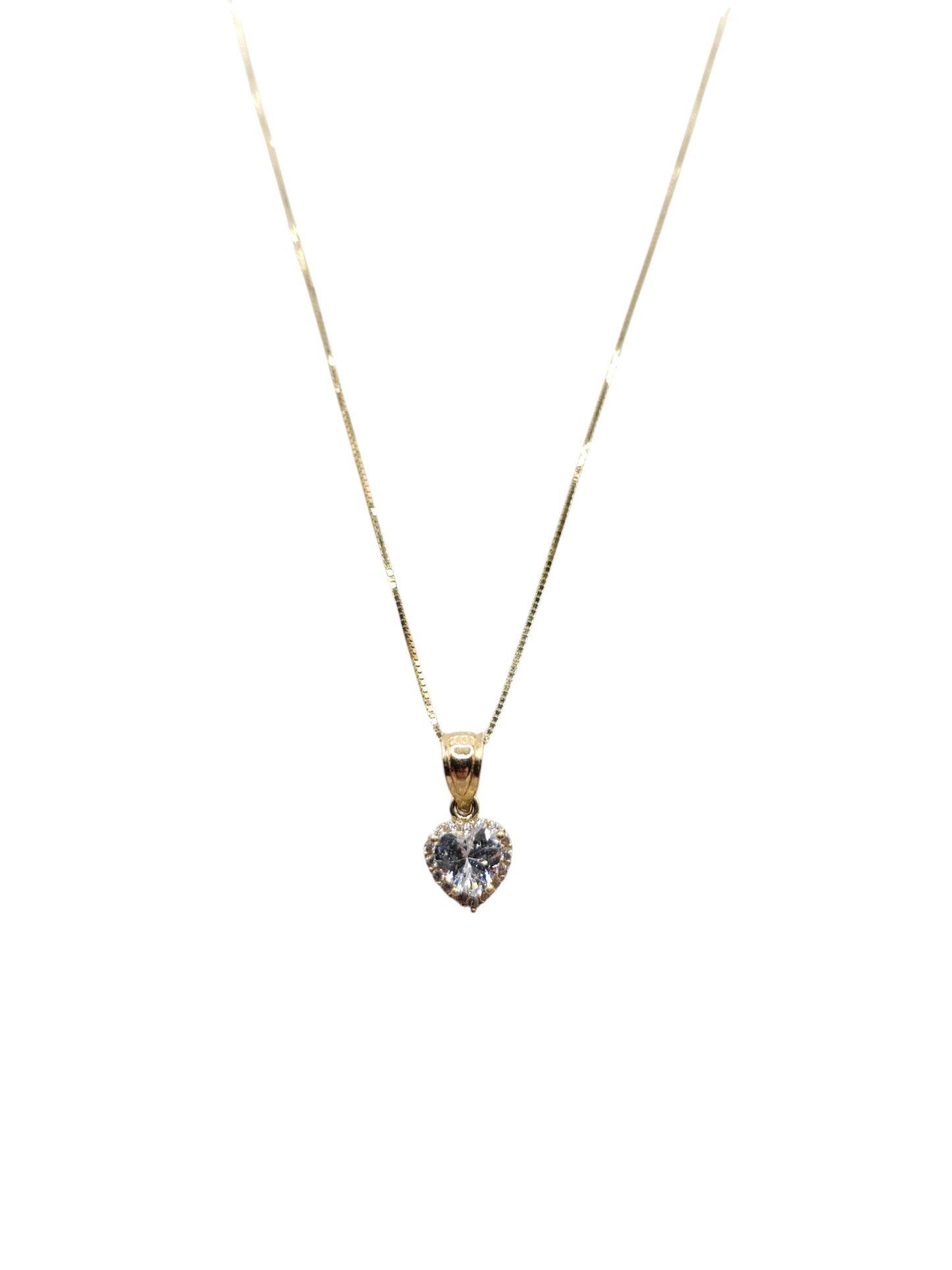 10K Gold Chain. Heart Pendant with CZ Stone. 18in. 0.5mm