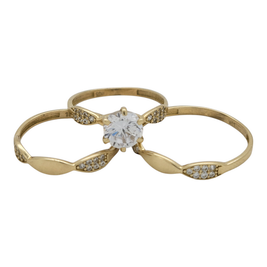10K gold engagement rings. Trio of rings. Sizes 6.5 and 10. CZ stones.