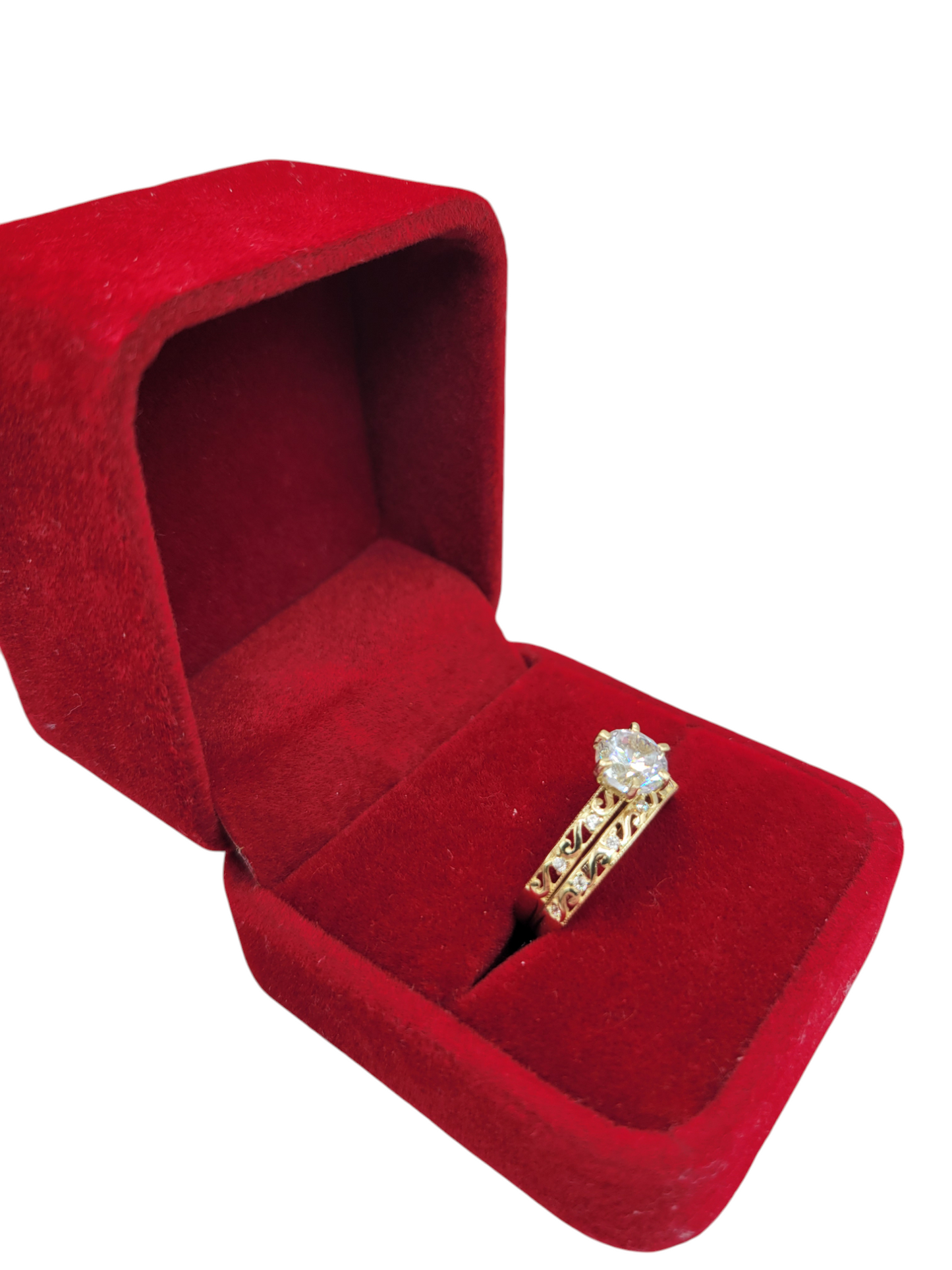 10K Gold Wedding Rings, Duo Design with CZ Stones, Size 7.5