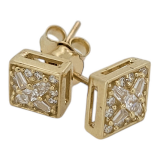 10K gold square earrings with CZ stone