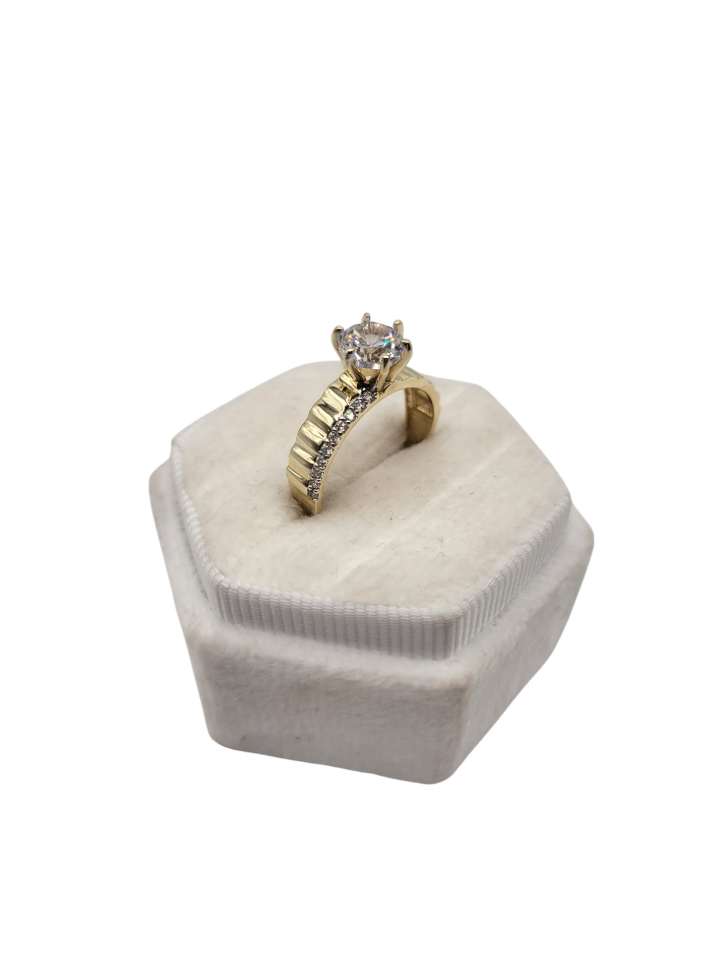 14K gold wedding ring with CZ stones. Size 7