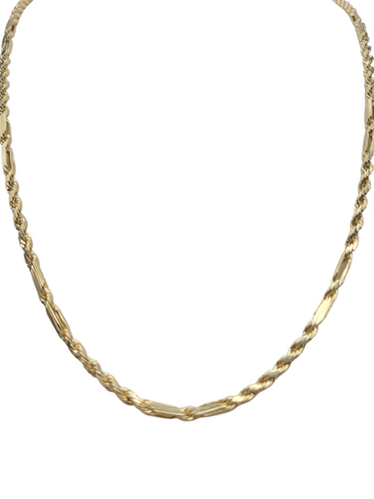 10K gold rope chain with Jesús face pendant , figure-8 design. 24in . 3mm