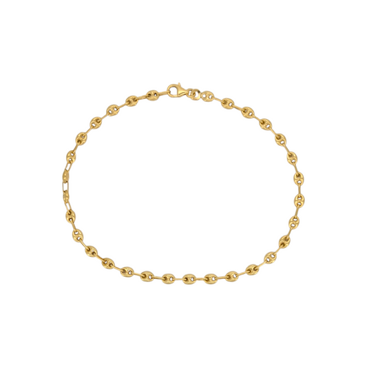 10K Gold Puffed Mariner Anklet. 10in-4mm