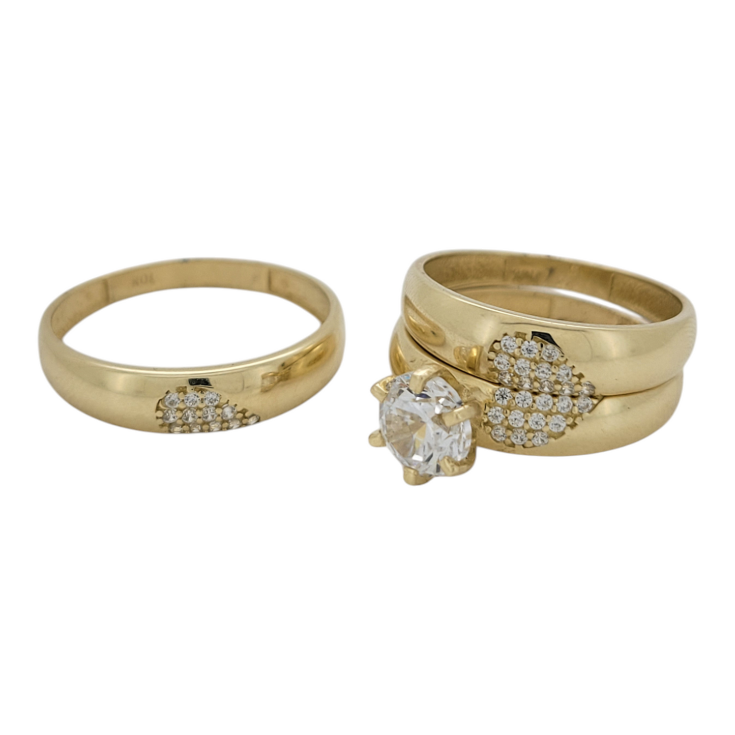 10K gold engagement rings. Trio of rings. Sizes 6.5 and 8.5. CZ stones forming a heart.